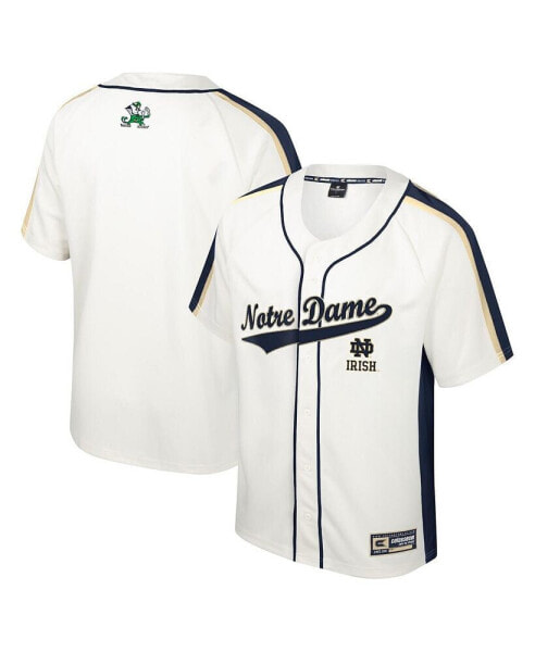 Men's Cream Distressed Notre Dame Fighting Irish Ruth Button-Up Baseball Jersey