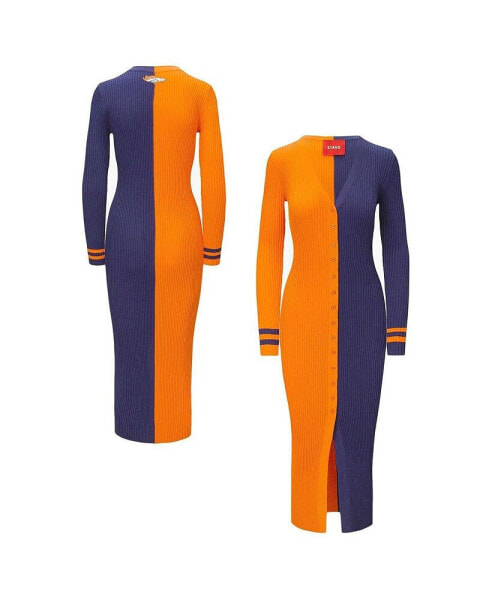 Платье женское STAUD Orange, Navy Denver Broncos Shoko вязаное кнопочное