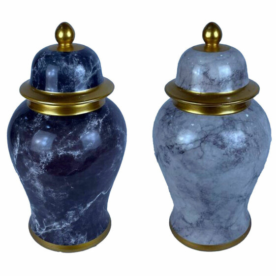 Ваза современная DKD Home Decor Фарфор Blue Golden Marble 22 x 22 x 42 см (2 шт)