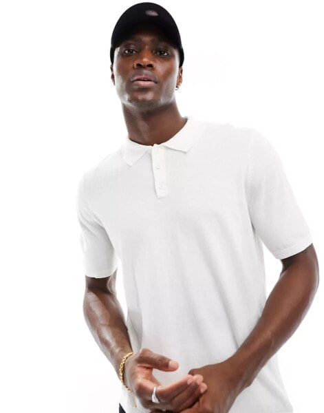 ASOS DESIGN lightweight knitted cotton polo in white