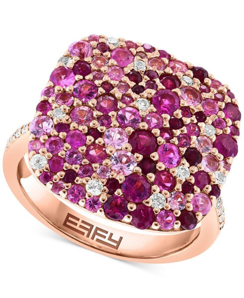 EFFY® Multi-Gemstone (2-3/4 ct. t.w.) & Diamond (1/10 ct. t.w.) Cluster Ring in Rose Gold-Plated Silver