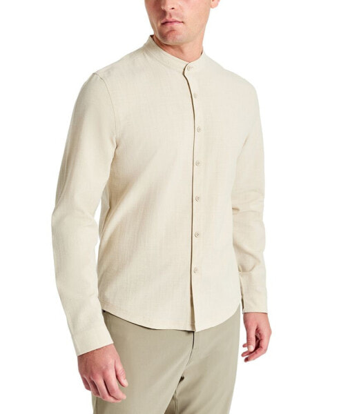 Men's Slim-Fit Performance Stretch Textured Band-Collar Button-Down Shirt