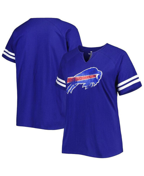 Women's Royal Buffalo Bills Plus Size Logo Striped Raglan Notch Neck T-shirt