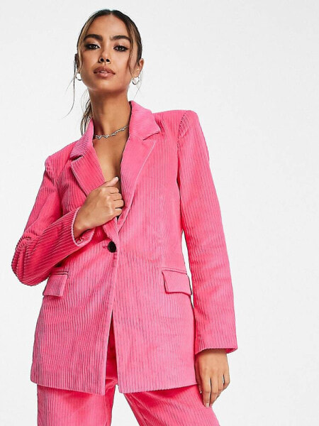 Vero Moda tailored cord suit blazer co-ord in pop pink