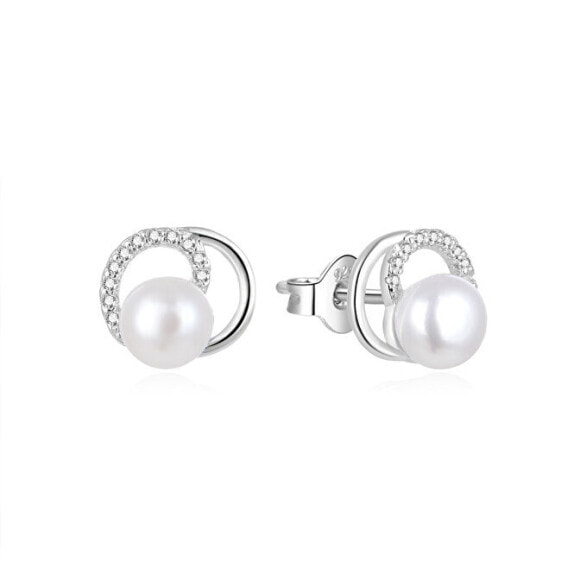 Elegant pearl earrings with zircons AGUP1321PL