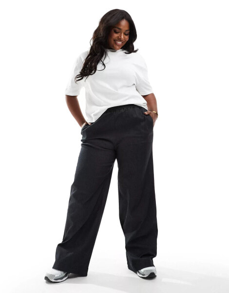 Noisy May Curve pull on trousers in dark grey