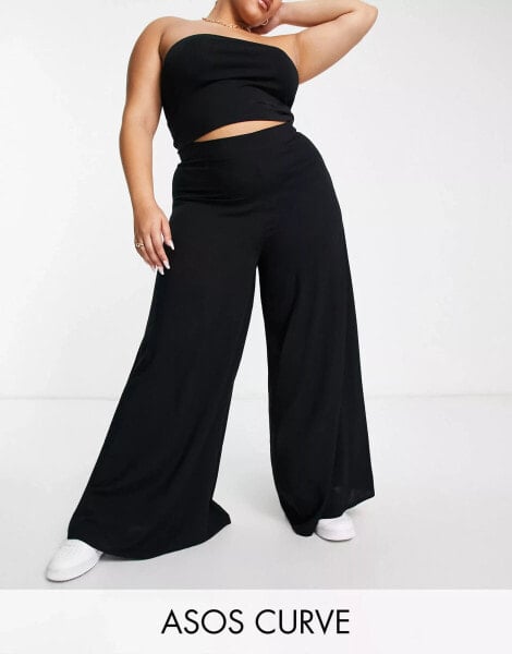 ASOS DESIGN Curve – Palazzo-Hose aus Jersey in Schwarz