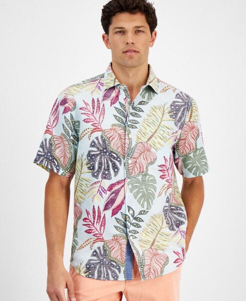 Men's Sand Linen Retro Vines Short Sleeve Printed Shirt