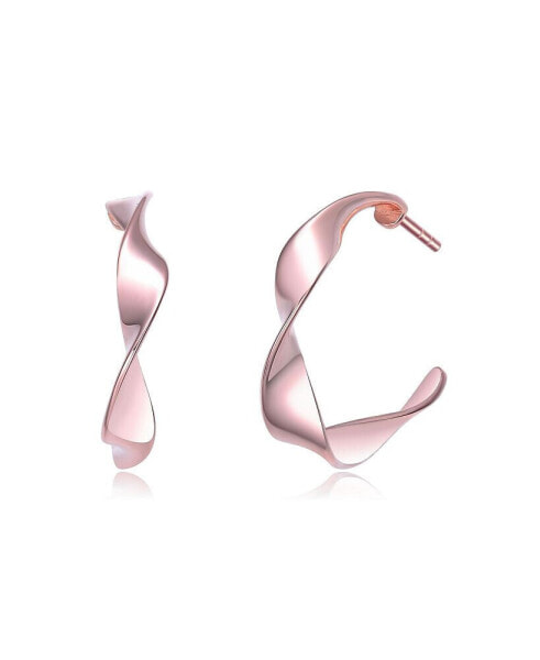 Classy Sterling Silver with Rose Gold Plating Twisted Hoop Earrings