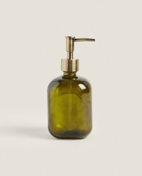 Olive green glass bathroom soap dispenser