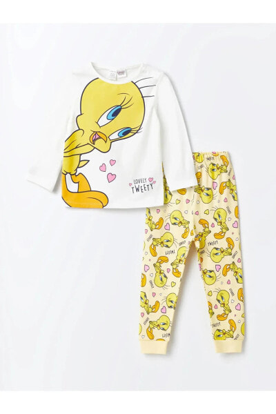 Tweety Baskılı Kız Çocuk Pijama Takımı