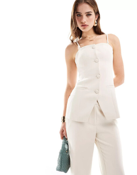 Style Cheat bandeau blazer top in cream co-ord