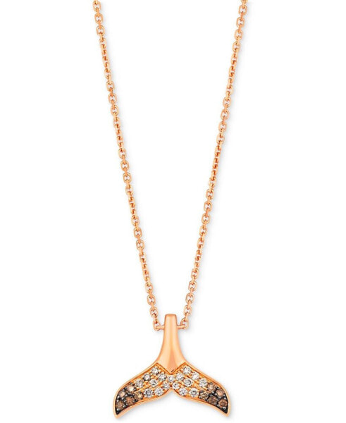 Chocolate Ombré Diamond Whale Tail 19" Adjustable Pendant Necklace (1/5 ct. t.w.) in 14k Rose Gold