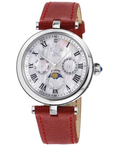 Women's Florence Swiss Quartz Diamond Accents Red Handmade Italian Leather Strap Watch 36mm