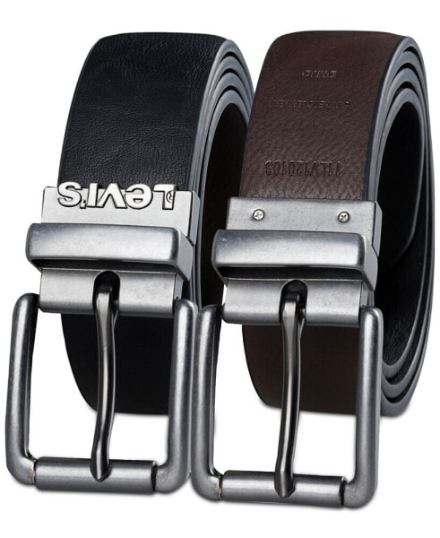 Men's Logo Buckle Stretch Reversible Leather Belt