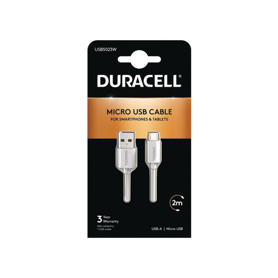 USB Cable DURACELL USB5023W 2 m White (1 Unit)