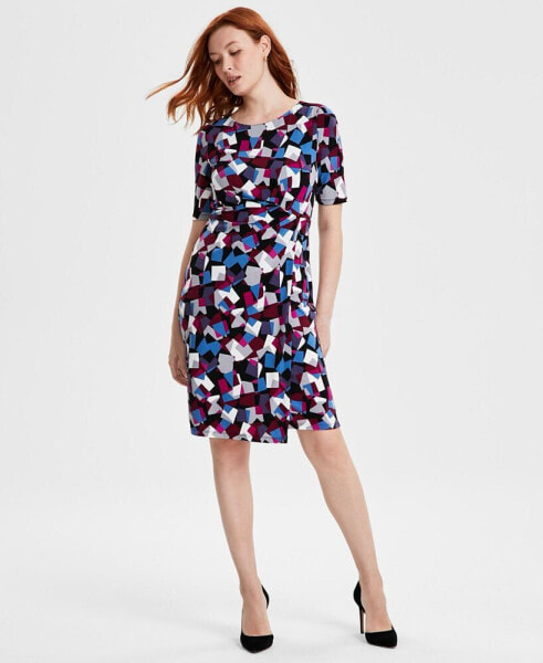 Petite Printed Faux-Wrap Sheath Dress