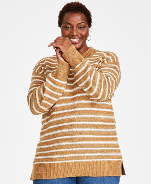 Plus Size Striped Tunic Sweater, Created for Macy's