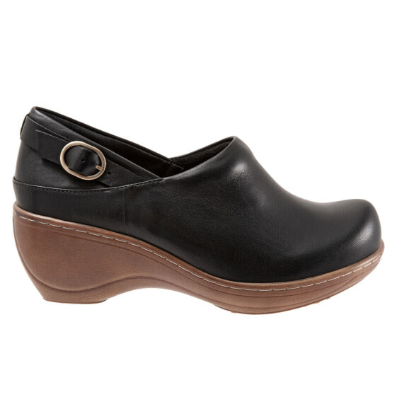 Softwalk Minna S2253-001 Womens Black Leather Slip On Clog Flats Shoes