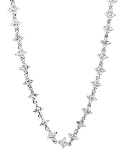 Cubic Zirconia Flower Cluster 18" Tennis Necklace in Sterling Silver, Created for Macy's