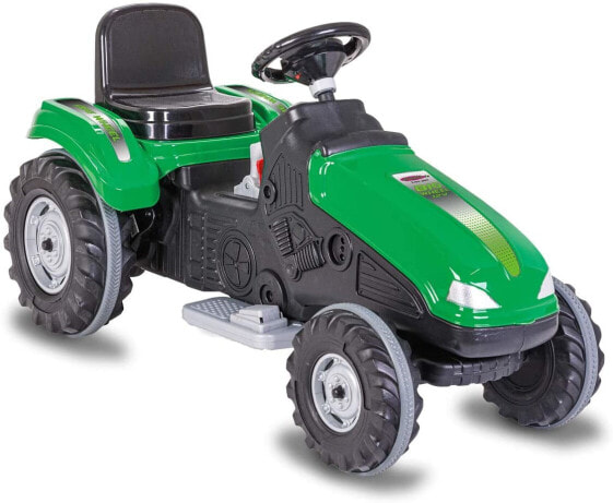 JAMARA 460786 Ride-On Tractor Big Wheel Powerful Drive Motors, 12 V Battery, up to 60 kg, Soft Start, Engine Brake, Sound, Adjustable Seat, Bonnet Hinged, Towing Hitch, Green