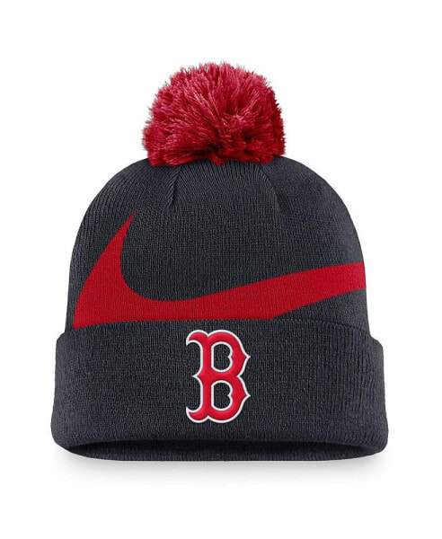 Men's Navy Boston Red Sox Swoosh Peak Cuffed Knit Hat with Pom