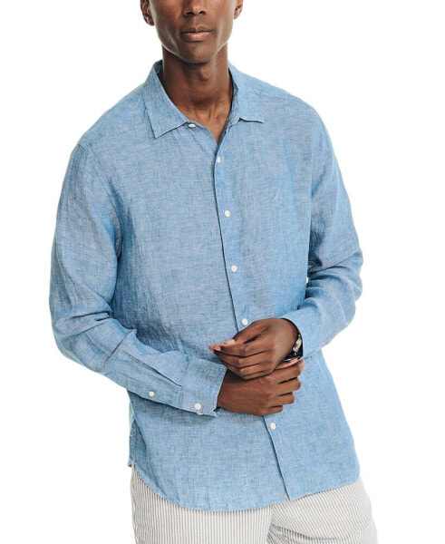 Men's Classic-Fit Long-Sleeve Button-Up Solid Linen Shirt