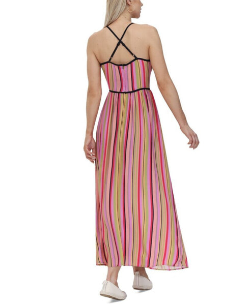 Women's Striped Cross-Back Maxi Dress