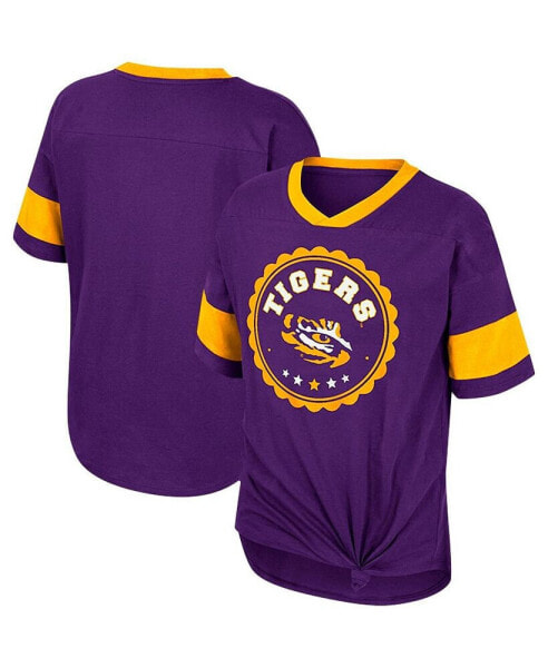 Big Girls Purple LSU Tigers Tomika Tie-Front V-Neck T-shirt