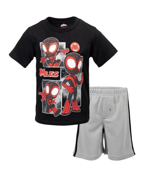 Boys Spidey and His Amazing Friends Miles Morales T-Shirt and Mesh Shorts Outfit Set Black/Gray