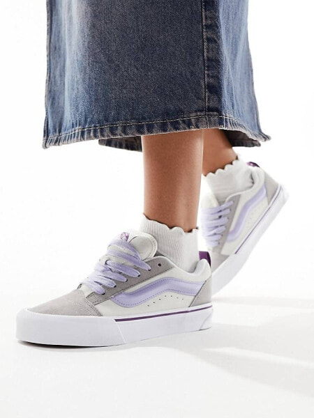 Vans Knu Skool sneakers with purple laces in gray and white