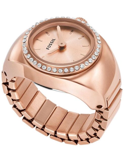 Women's Watch Ring Two-Hand Rose Gold-Tone Stainless Steel 15mm