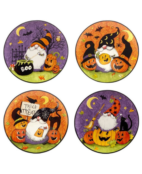 Halloween Gnomes Dessert Plate Set, 4 Pieces