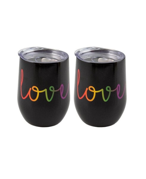 Стаканы для вина CAMBRIDGE двойные стенки 2 шт по 12 унций черные с металлическим декором "Love"