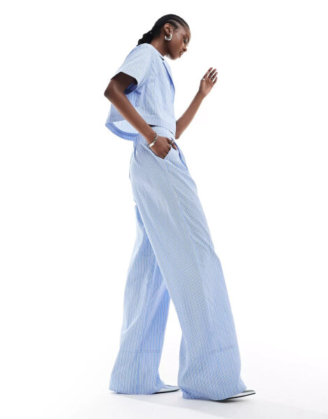 Extro & Vert wide leg trousers in blue stripe co-ord