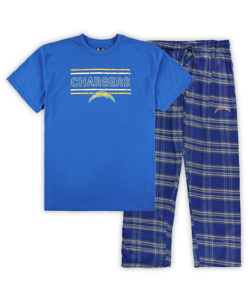 Men's Powder Blue, Gray Los Angeles Chargers Big and Tall Flannel Sleep Set