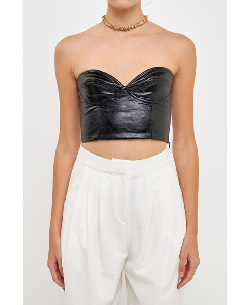 Women's Cropped Leather Bustier Top