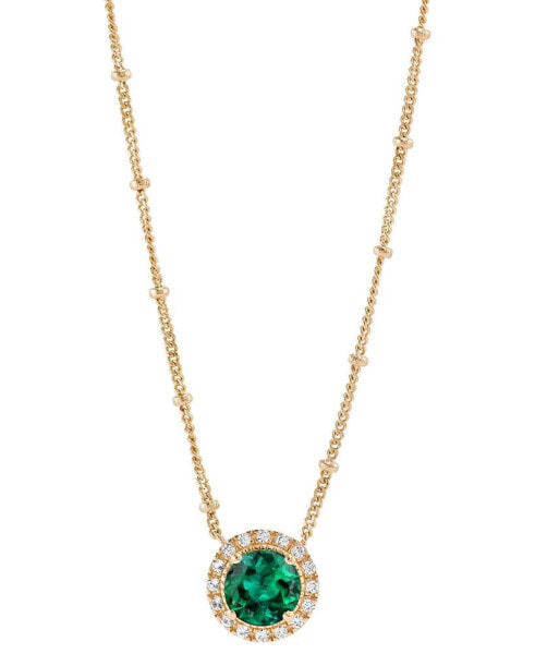 Lab-Created Emerald (1-1/5 ct. t.w.) & Lab-Created White Sapphire (1/6 ct. t.w.) Halo Pendant Necklace in 14k Gold-Plated Sterling Silver 16" + 2" extender