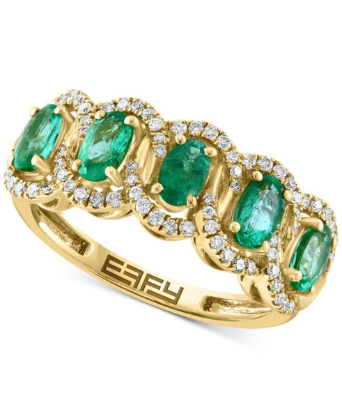 EFFY® Emerald (1-1/20 ct. t.w.) & Diamond (1/4 ct. t.w.) Five Stone Halo Ring in 14k Gold
