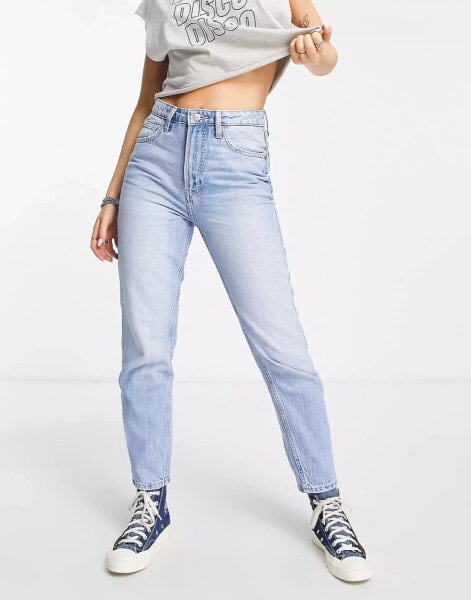 Bershka mom jeans in mid blue