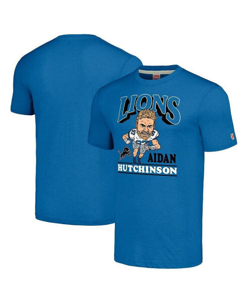 Men's Aidan Hutchinson Heathered Blue Detroit Lions Caricature Player Tri-Blend T-shirt