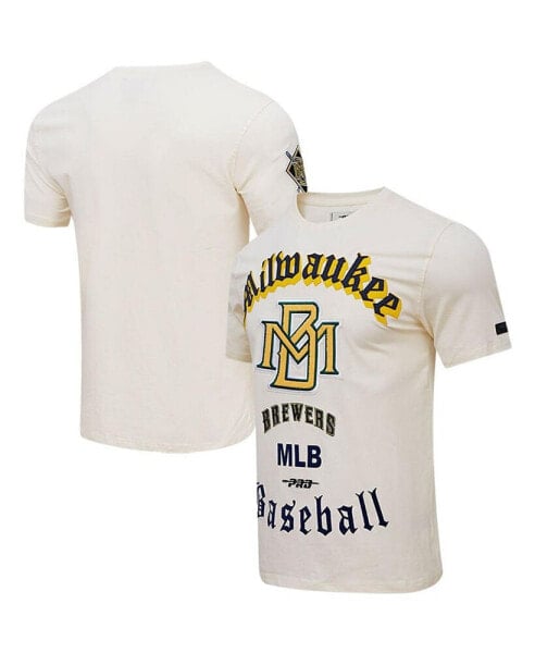 Men's Cream Milwaukee Brewers Cooperstown Collection Old English T-shirt