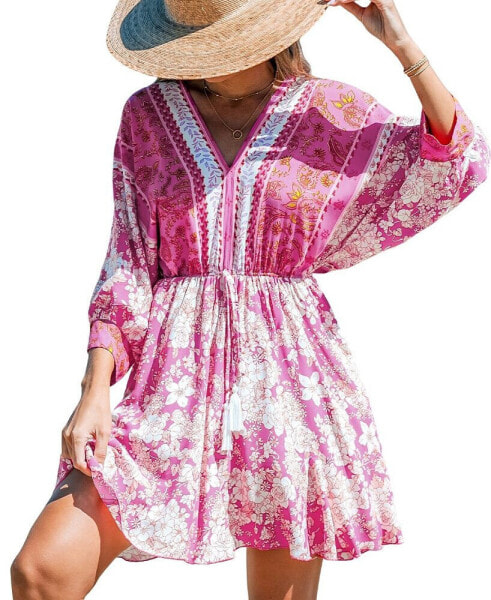Women's Floral Print Tassel Mini Beach Dress
