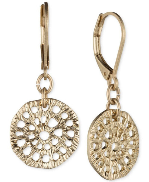 Gold-Tone Textured Disc Drop Earrings