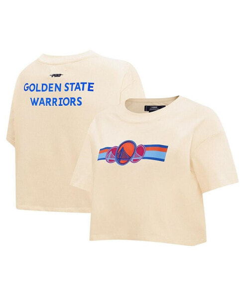 Women's Cream Golden State Warriors Retro Striper SJ Cropped Boxy T-Shirt