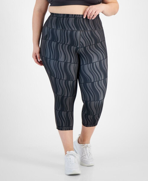 Plus Size Wavy Geo Printed High Rise Crop Leggings, Created for Macy's