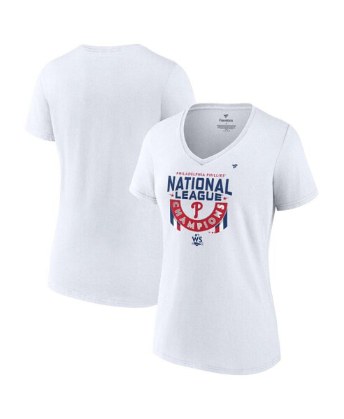 Women's White Philadelphia Phillies 2022 National League Champions Locker Room Short Sleeve V-Neck T-shirt