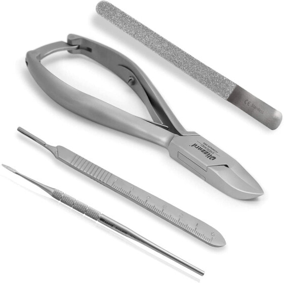 Blizzard Podiatry Instruments Set of 3 – Nail Clippers, Concave, Pointed and Narrow Edge, for the Care of Hard and Ingrown Nails – Made in Germany, Medical Use + Foot Care