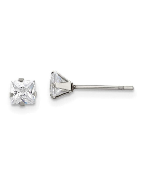 Stainless Steel Polished Square CZ Stud Earrings