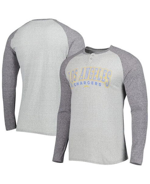 Men's Heather Gray Los Angeles Chargers Ledger Raglan Long Sleeve Henley T-shirt